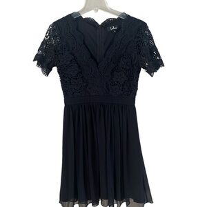Lulu’s Angel in Disguise V-neck Dress Crochet Overlay Lace Black Size Small